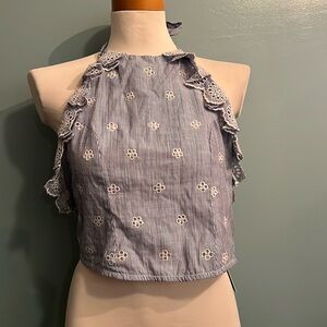 Romeo and Juliet couture medium blue/white tie back top